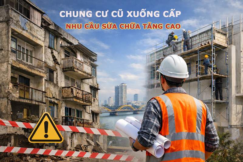 Thực trạng xuống cấp chung cư cũ tại Đà Nẵng và nhu cầu sửa chữa ngày càng tăng
