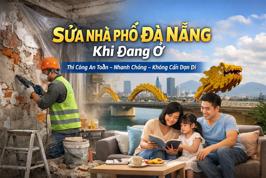 Sửa nh&agrave; phố Đ&agrave; Nẵng đang ở thi c&ocirc;ng kh&ocirc;ng dọn đi